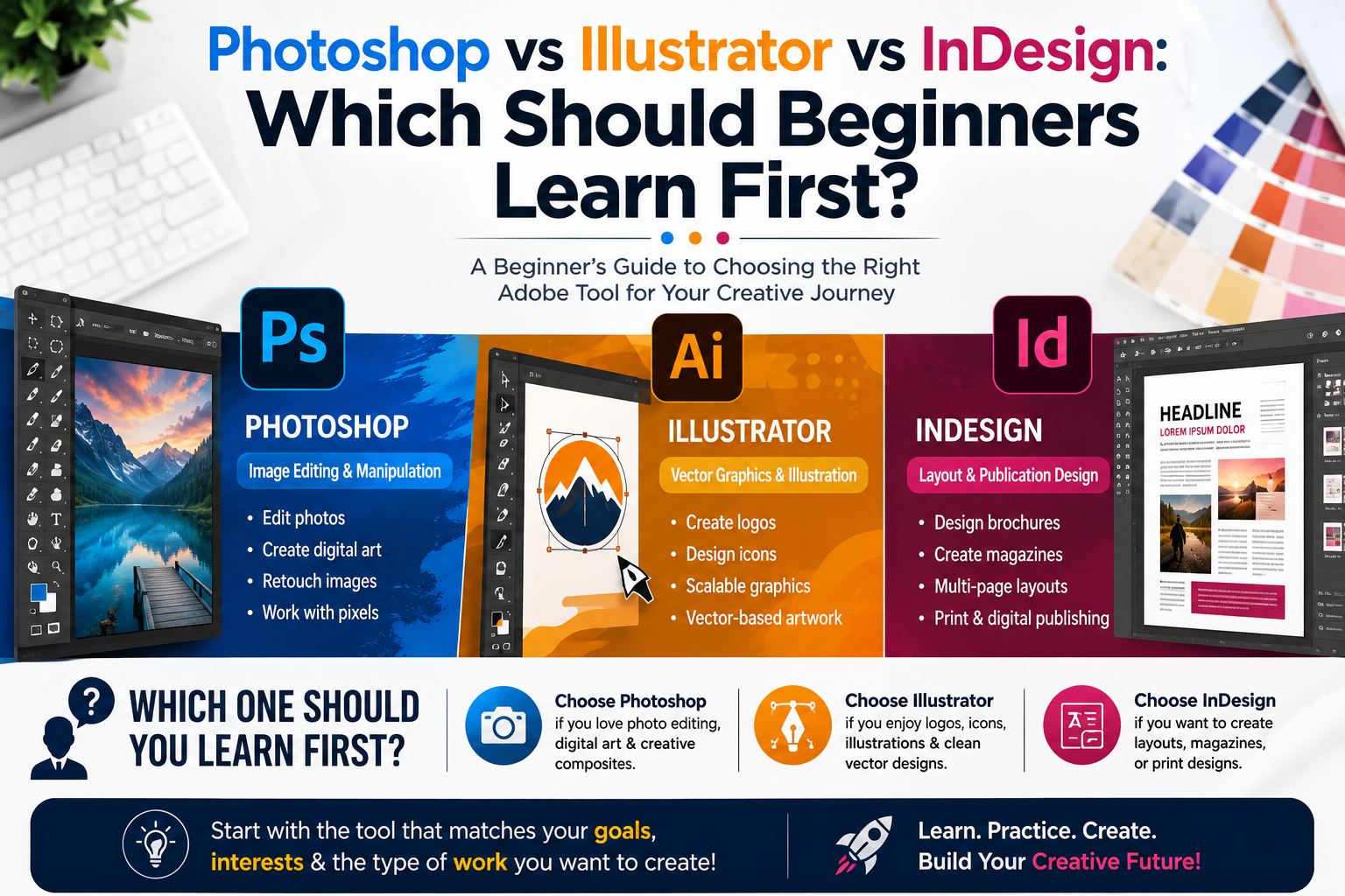 Photoshop vs Illustrator vs InDesign